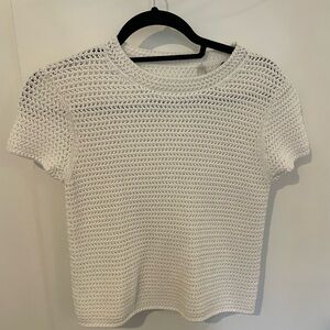 Vince White Short Sleeve Crochet Top